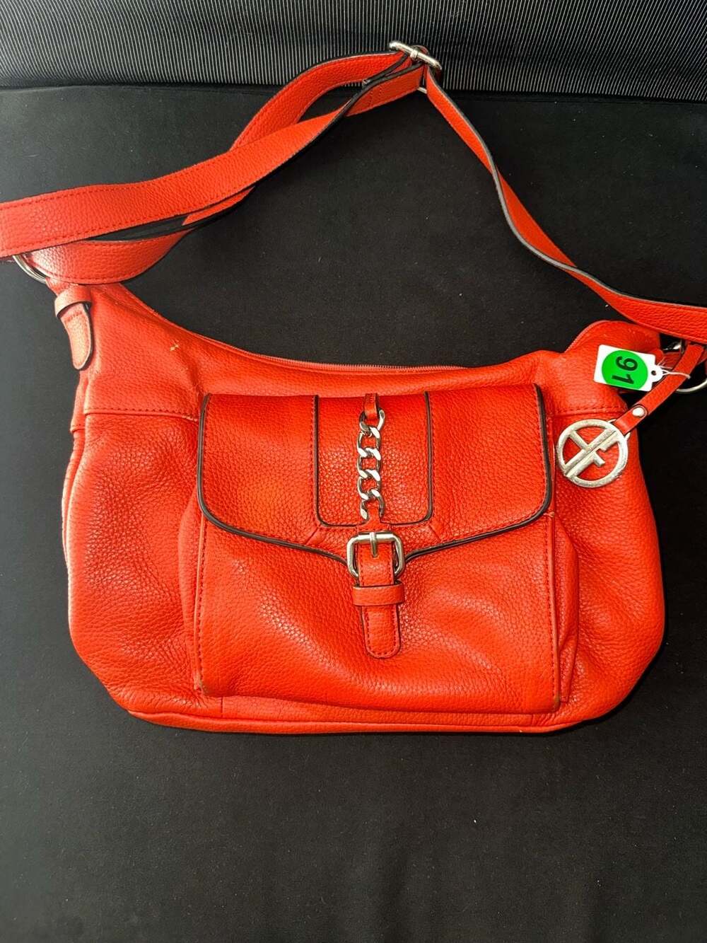 No.91 Giani Bernini Pebbled Orange Leather Hobo Shoulder Bag with Chain Detail